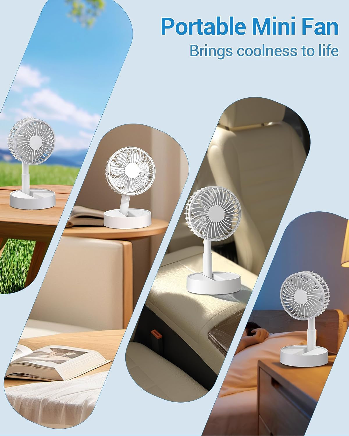 Kasydof Mini Fan, 4 Inch USB Portable Handheld Fan, Small Desk Fans with 3 Speed Settings, Battery Rechargeable Cooling Fans for Bedroom, Home and Outdoor