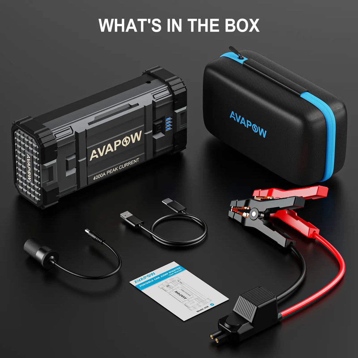 AVAPOW 4000A Car Jump Starter,Power Battery Jump Starter(For All Gas or up to 10L Diesel), Portable Booster Power Pack,12V Auto Jump Box, LED Light,Auto