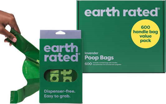 Earth Rated Dog Poo Bags with Handles Value Pack, Easy Tie and Guaranteed Leakproof, Lavender, 600 Handle Bags