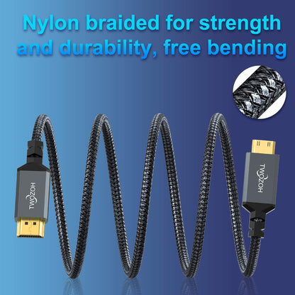 Short Mini HDMI to HDMI Cable 0.3M, 4K/60Hz High Speed HDMI to Mini HDMI 2.0 Braided Lead
