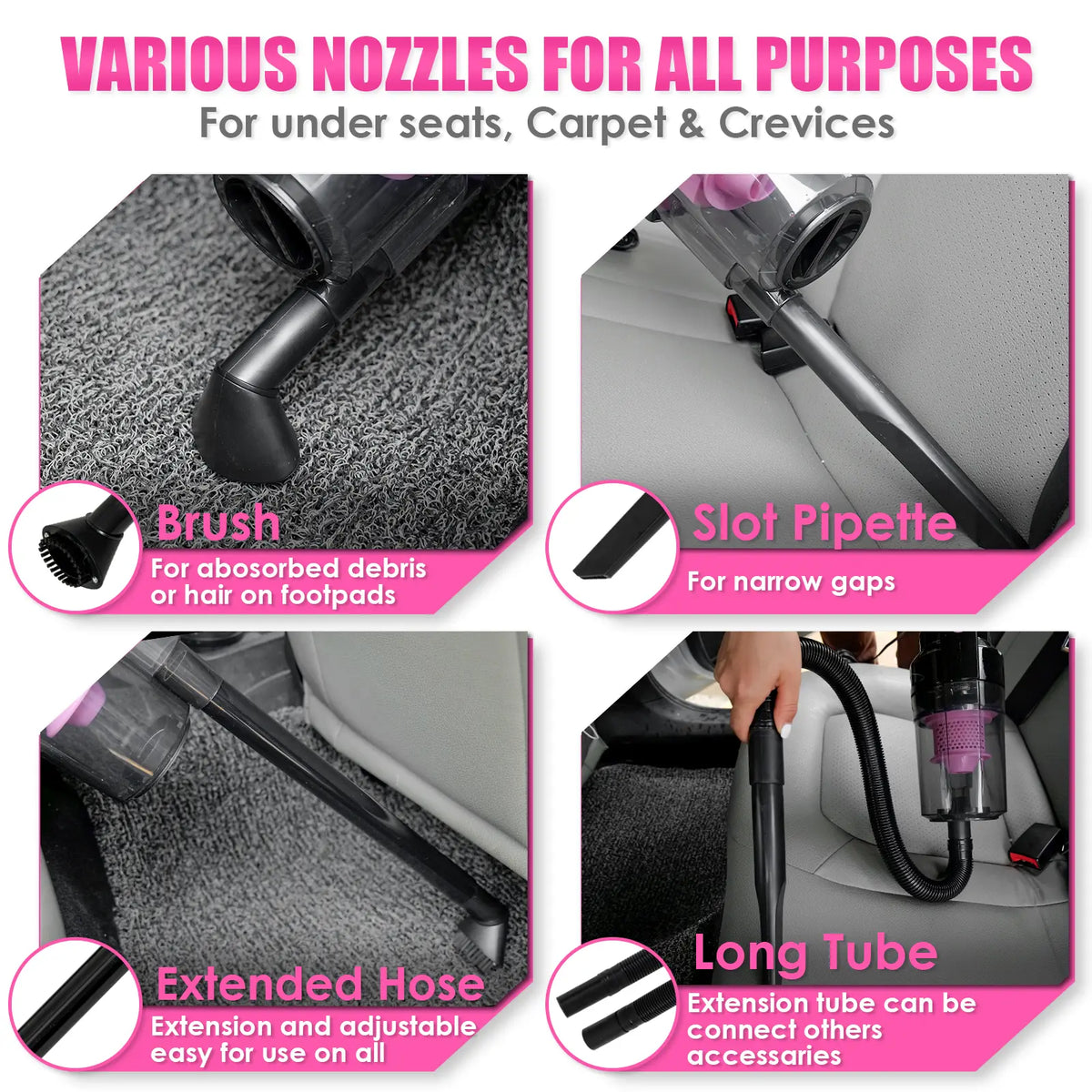 【Tiktokshopstockup】Viewsun 17Pcs Car Cleaning Kit, Pink Car Interior Detailing Kit with High Power Handheld Vacuum, Detailing Brush Set, Windshield Cleaner, Cleaning Gel, Complete Auto Accessories for Women Gift,Summervibes Toolupgrade