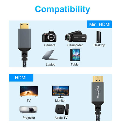 Short Mini HDMI to HDMI Cable 0.3M, 4K/60Hz High Speed HDMI to Mini HDMI 2.0 Braided Lead