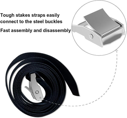 USA Trampoline Stakes Heavy Duty Trampoline Parts Corkscrew Shape Steel Stakes Anchor Kit with T Hook for Trampolines -Set of 4 Bonus 4 Strong Belt