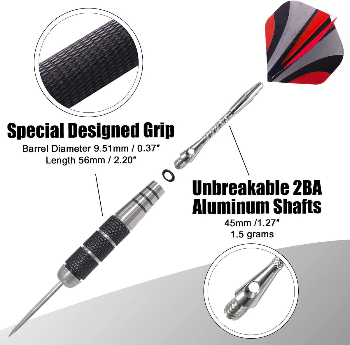 ADKX Steel Tip Darts 12 Pack Set with Nonslip Iron Barrel Aluminum Dart Shafts and Flights + Darts Sharpener + an Gift Box