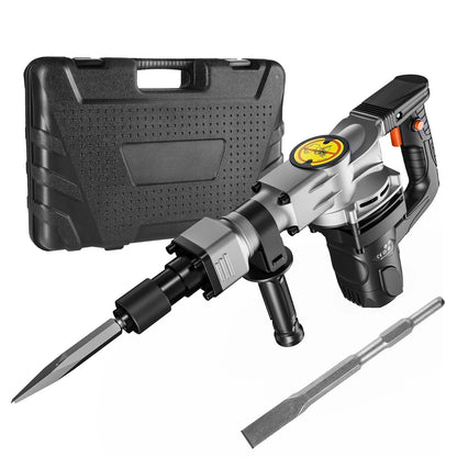 【Toolupgrade】Vevor Heavy Duty Impact Drill Demolition Jackhammer Work Tool Set - 2000W 110V Ready Power, Aluminum Body, 2/4/6 Drill Bits, 360°C Swiveling Front Handle, Cooling System, Gloves Included, for Construction Concrete Breaking, Chimney Work