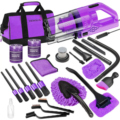 【Tiktokshopstockup】Viewsun 17Pcs Car Cleaning Kit, Pink Car Interior Detailing Kit with High Power Handheld Vacuum, Detailing Brush Set, Windshield Cleaner, Cleaning Gel, Complete Auto Accessories for Women Gift,Summervibes Toolupgrade