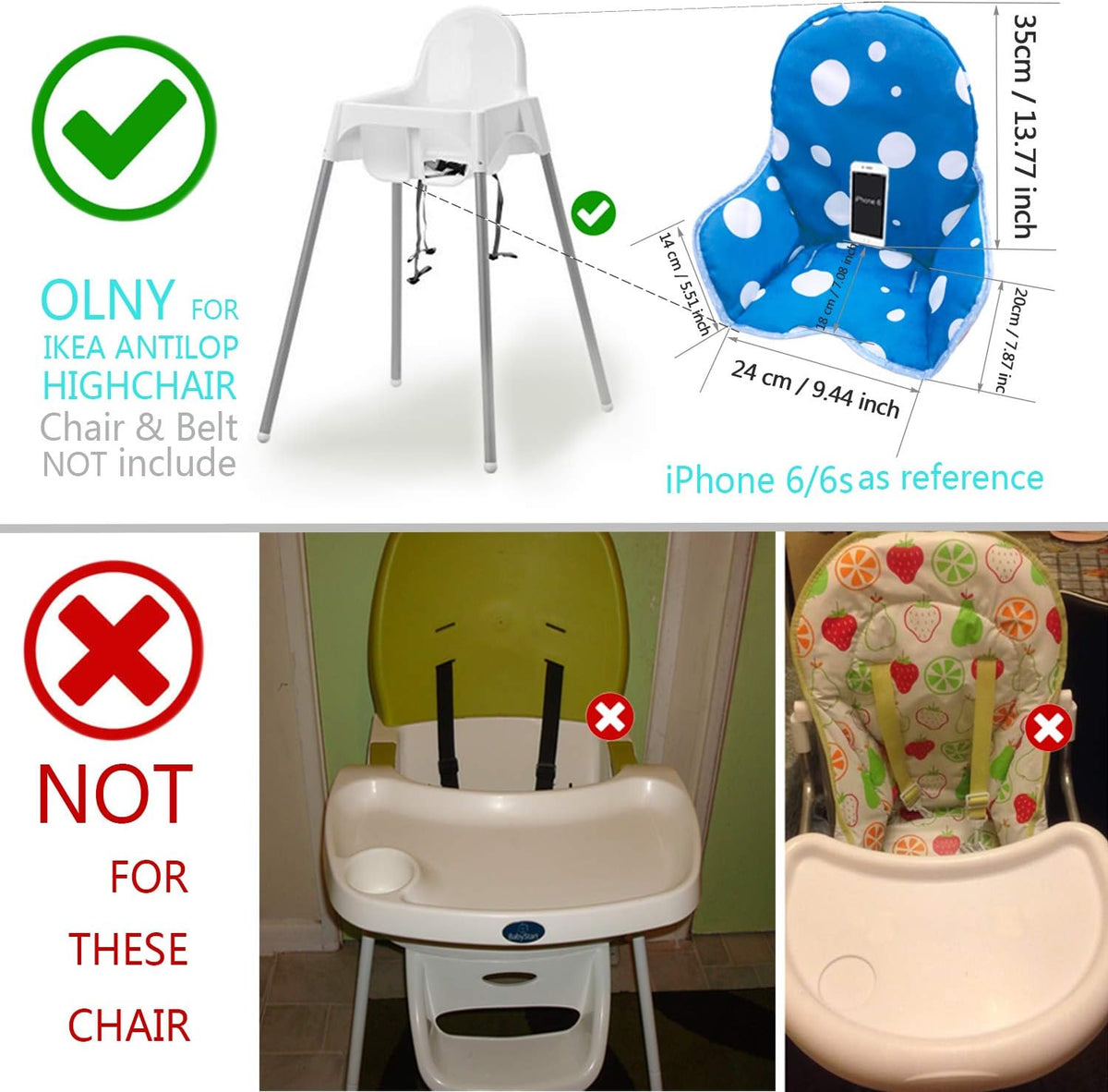 Seat Covers Cushion for IKEA Antilop Highchair, Washable Foldable Baby Highchair Cushion Cotton Padded Insert for IKEA Child Chair (Ocean Blue)