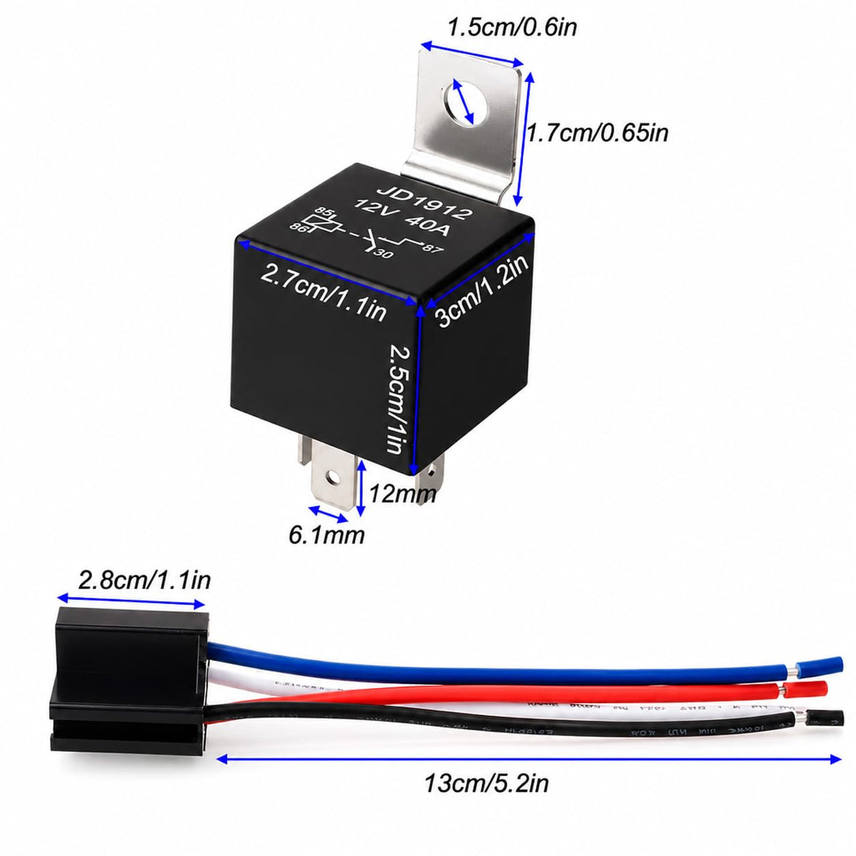 2Pcs JD1912 Car Relay Harness 12V 40A 4 Pin SPST 12AWG Harness Sockets with Built-In Diode for Automotive Truck Van Motorcycle Boat