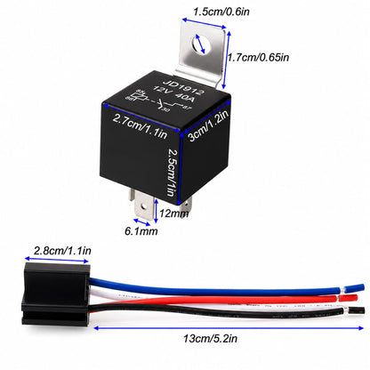 2Pcs JD1912 Car Relay Harness 12V 40A 4 Pin SPST 12AWG Harness Sockets with Built-In Diode for Automotive Truck Van Motorcycle Boat
