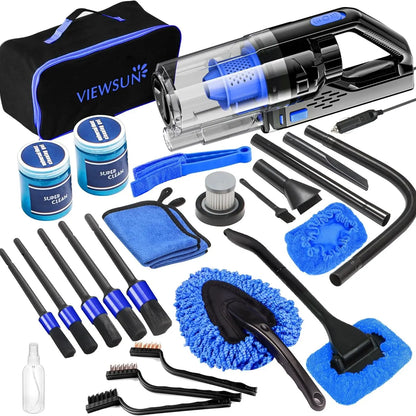【Tiktokshopstockup】Viewsun 17Pcs Car Cleaning Kit, Pink Car Interior Detailing Kit with High Power Handheld Vacuum, Detailing Brush Set, Windshield Cleaner, Cleaning Gel, Complete Auto Accessories for Women Gift,Summervibes Toolupgrade