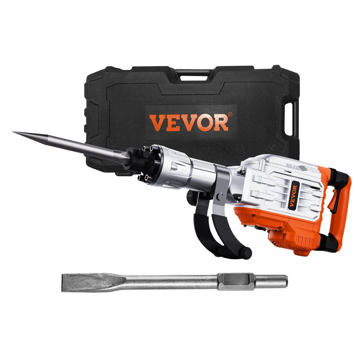 【Toolupgrade】Vevor Heavy Duty Impact Drill Demolition Jackhammer Work Tool Set - 2000W 110V Ready Power, Aluminum Body, 2/4/6 Drill Bits, 360°C Swiveling Front Handle, Cooling System, Gloves Included, for Construction Concrete Breaking, Chimney Work