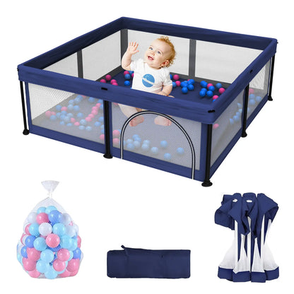 G TALECO GEAR Foldable Collapsible Portable Safety Playpen Play Yard (50"X50") with Mat, Breathable Gate, 50 Ocean Balls for Babies, Toddlers & Parents