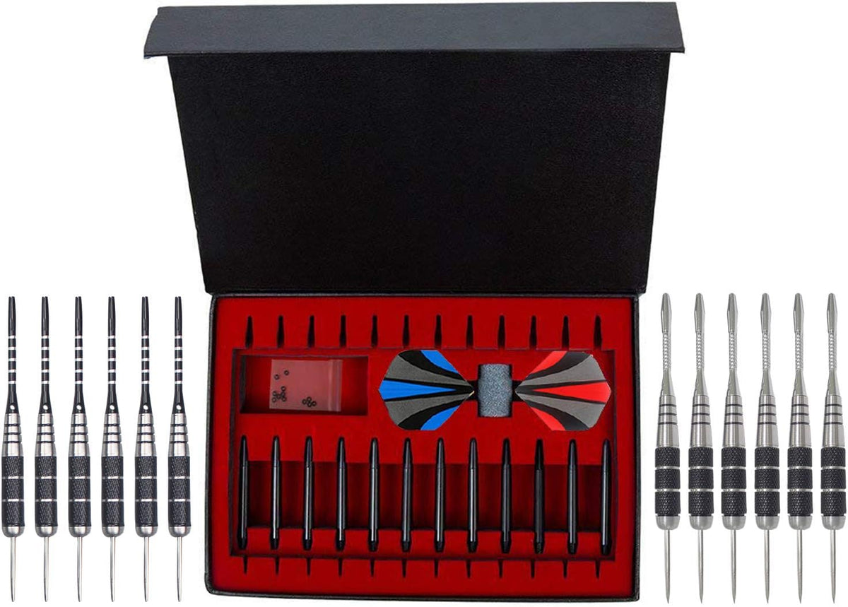 ADKX Steel Tip Darts 12 Pack Set with Nonslip Iron Barrel Aluminum Dart Shafts and Flights + Darts Sharpener + an Gift Box