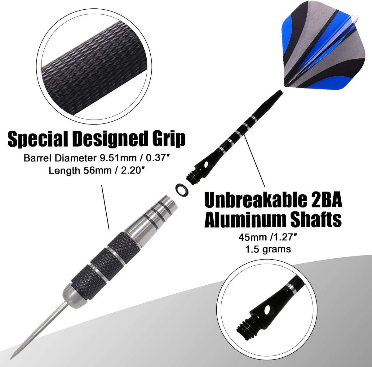 ADKX Steel Tip Darts 12 Pack Set with Nonslip Iron Barrel Aluminum Dart Shafts and Flights + Darts Sharpener + an Gift Box