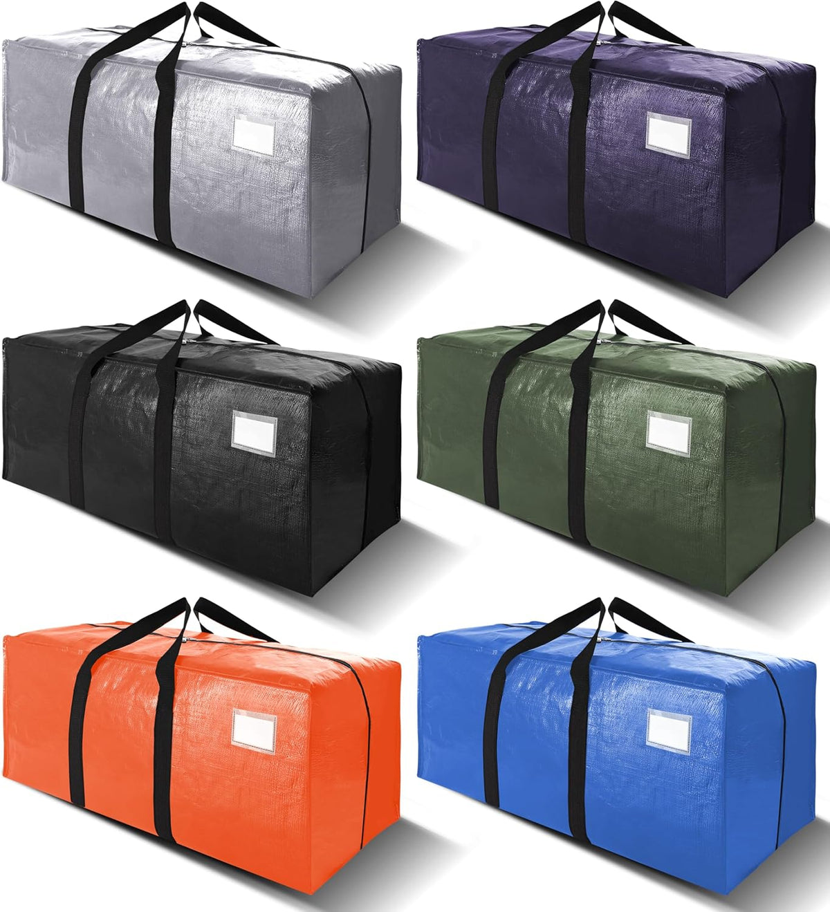 Heavy Duty Extra Large Moving Bags W/Backpack Straps - Strong Handles & Zippers, Storage Totes for Space Saving, Fold Flat, Alternative to Box and Bin (Set of 6, Multicolor)