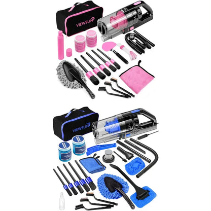 【Tiktokshopstockup】Viewsun 17Pcs Car Cleaning Kit, Pink Car Interior Detailing Kit with High Power Handheld Vacuum, Detailing Brush Set, Windshield Cleaner, Cleaning Gel, Complete Auto Accessories for Women Gift,Summervibes Toolupgrade