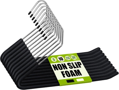 Space Saving Open Ended Heavy Duty Chrome Plating Non Slip Friction Foam Coated Slack Pants Trousers Hangers Black 10