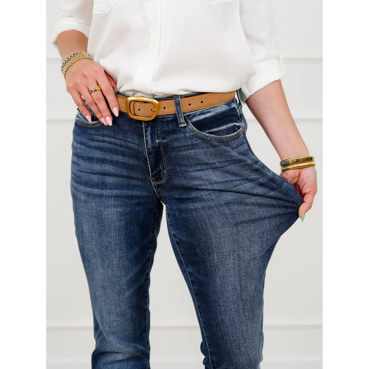 Restock! Judy Blue My Favorite Boyfriend Mid-Rise Dark Wash Non Distressed Cuffed Boyfriend Jeans