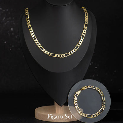Holylegend Crazy Sale 14K Real Gold-Plated Cuban & Figaro & Rope Set, Bracelet, Necklace - 8Mm/10Mm Wide, High Quality Jewelry,Jewelry Set,Father'S Day Gift