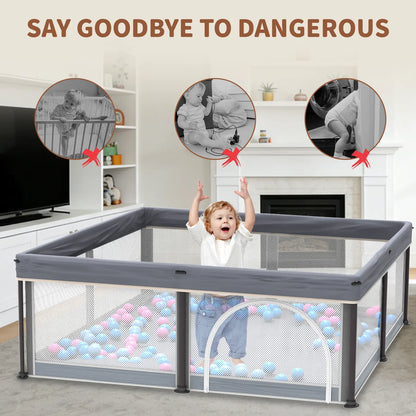 G TALECO GEAR Foldable Collapsible Portable Safety Playpen Play Yard (50"X50") with Mat, Breathable Gate, 50 Ocean Balls for Babies, Toddlers & Parents