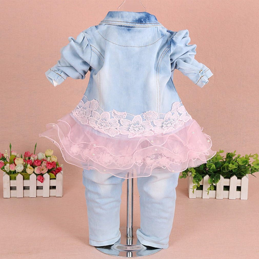 Baby Girls Denim Clothing Sets 3 Pieces Sets T Shirt Denim Jacket and Jeans