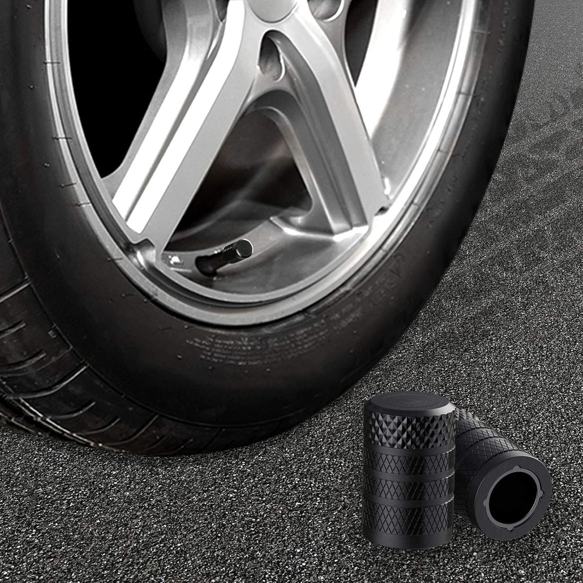 Tire Valve Stem Caps, Black, 4 Pcs/Pack, Anodized Aluminium Tire Valve Cap Set, Corrosion Resistant, Universal Stem Covers for Cars Trucks Motorcycles Suvs and Bikes (Black)