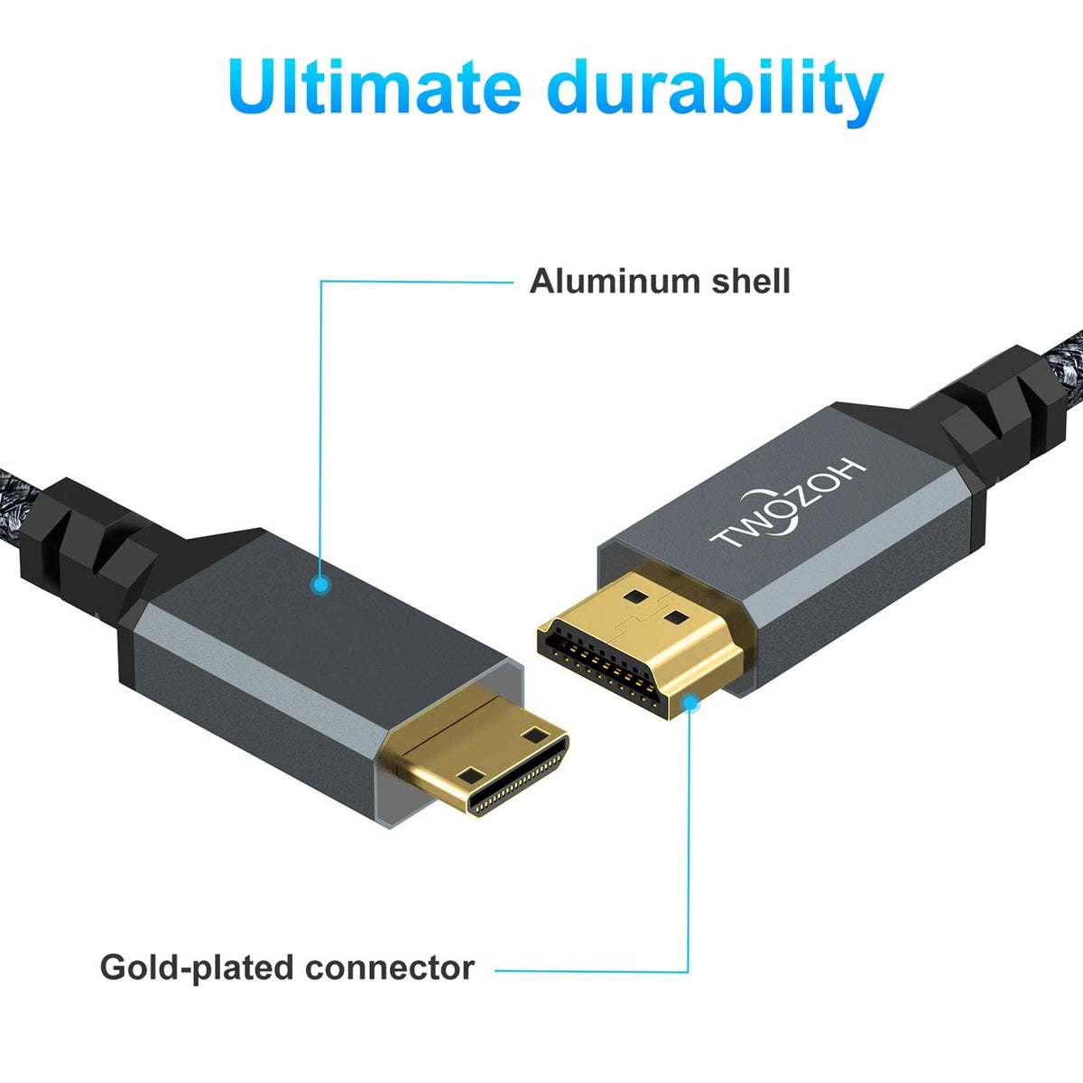 Short Mini HDMI to HDMI Cable 0.3M, 4K/60Hz High Speed HDMI to Mini HDMI 2.0 Braided Lead