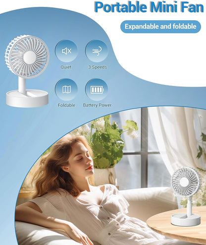 Kasydof Mini Fan, 4 Inch USB Portable Handheld Fan, Small Desk Fans with 3 Speed Settings, Battery Rechargeable Cooling Fans for Bedroom, Home and Outdoor