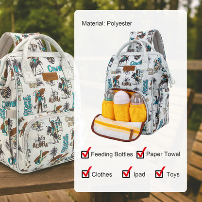 Wrangler Wildwest Travel Backpack with Side Wipes Pocket, Waterproof Pocket, Large Capacity Carry on Diaper Backpack for Work, Travel, School, Hiking
