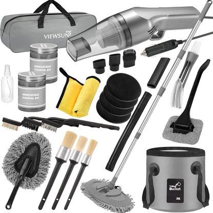 【Tiktokshopstockup】Viewsun 17Pcs Car Cleaning Kit, Pink Car Interior Detailing Kit with High Power Handheld Vacuum, Detailing Brush Set, Windshield Cleaner, Cleaning Gel, Complete Auto Accessories for Women Gift,Summervibes Toolupgrade