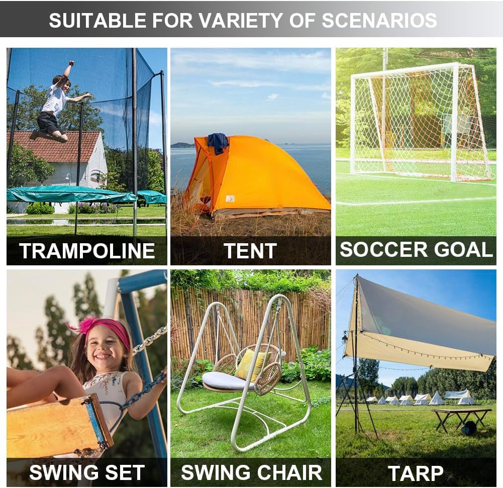 USA Trampoline Stakes Heavy Duty Trampoline Parts Corkscrew Shape Steel Stakes Anchor Kit with T Hook for Trampolines -Set of 4 Bonus 4 Strong Belt