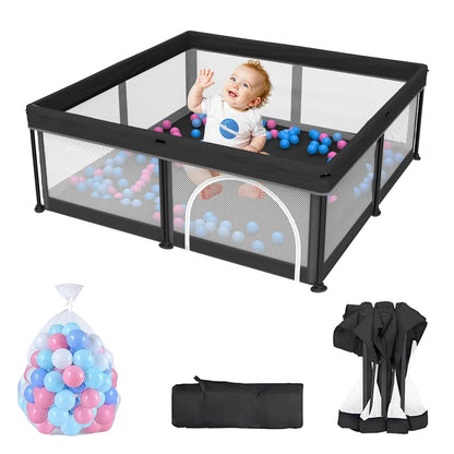 G TALECO GEAR Foldable Collapsible Portable Safety Playpen Play Yard (50"X50") with Mat, Breathable Gate, 50 Ocean Balls for Babies, Toddlers & Parents