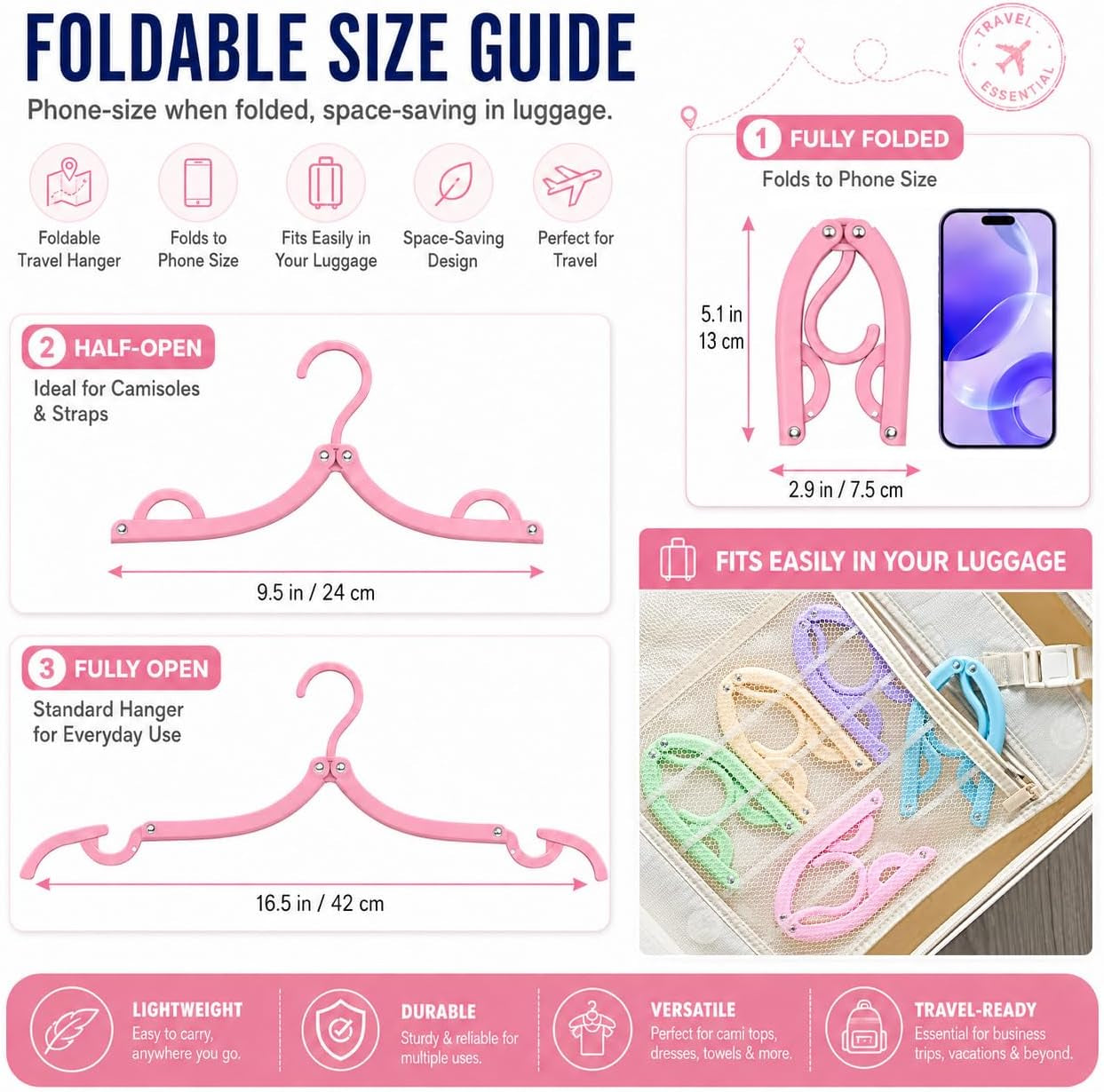 10 Pcs Plastic Travel Hangers - Portable Foldable Clothes Drying Rack for Travel