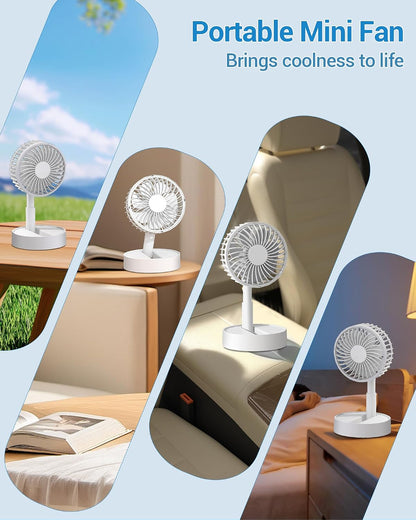 Kasydof Mini Fan, 4 Inch USB Portable Handheld Fan, Small Desk Fans with 3 Speed Settings, Battery Rechargeable Cooling Fans for Bedroom, Home and Outdoor