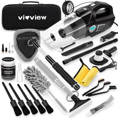 【Tiktokshopstockup】Viewsun 17Pcs Car Cleaning Kit, Pink Car Interior Detailing Kit with High Power Handheld Vacuum, Detailing Brush Set, Windshield Cleaner, Cleaning Gel, Complete Auto Accessories for Women Gift,Summervibes Toolupgrade