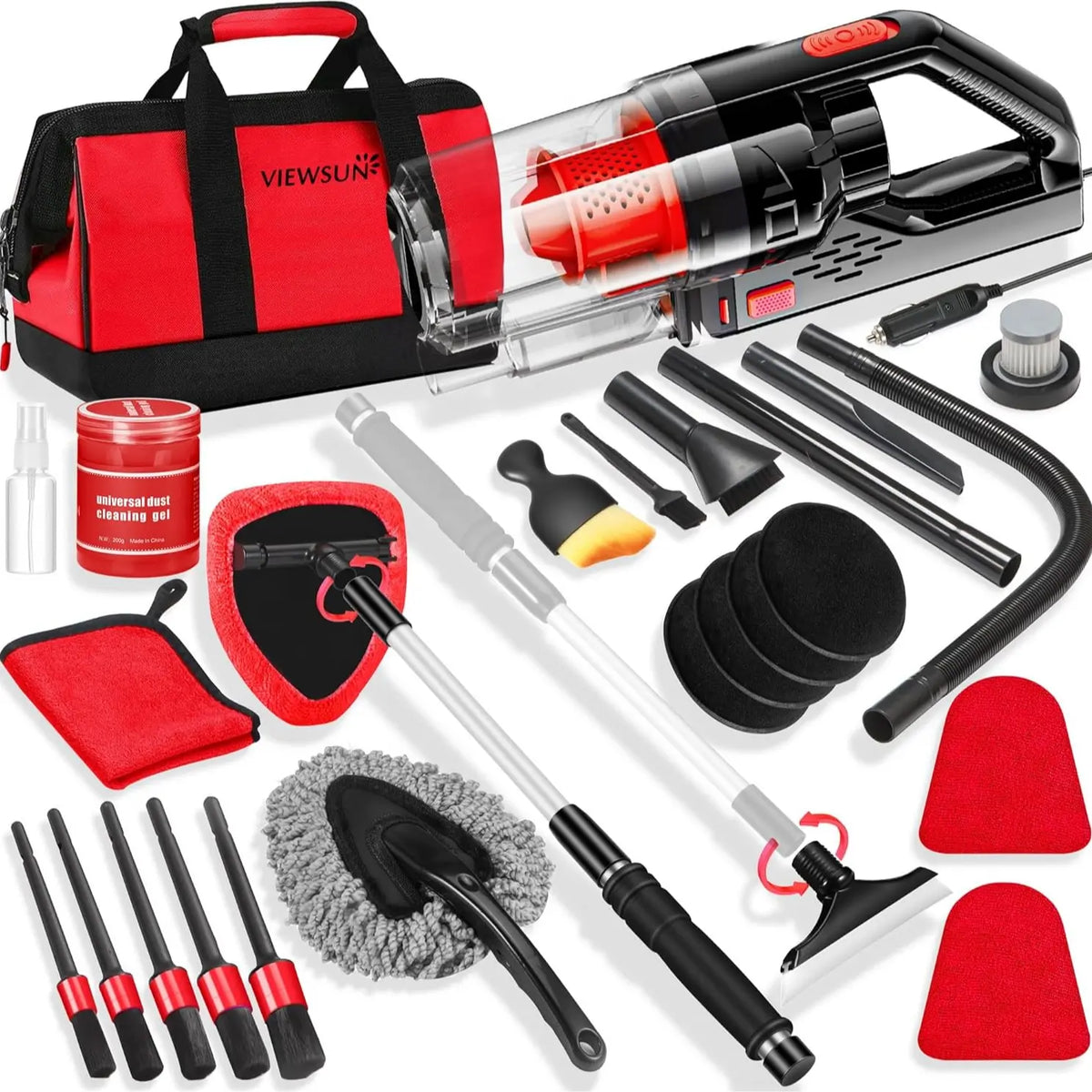 【Tiktokshopstockup】Viewsun 17Pcs Car Cleaning Kit, Pink Car Interior Detailing Kit with High Power Handheld Vacuum, Detailing Brush Set, Windshield Cleaner, Cleaning Gel, Complete Auto Accessories for Women Gift,Summervibes Toolupgrade