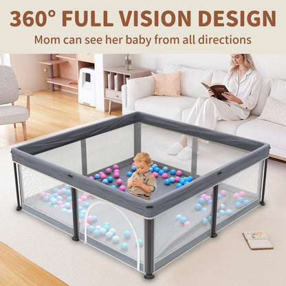 G TALECO GEAR Foldable Collapsible Portable Safety Playpen Play Yard (50"X50") with Mat, Breathable Gate, 50 Ocean Balls for Babies, Toddlers & Parents