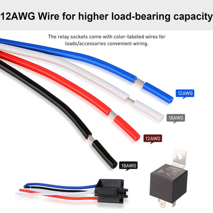 2Pcs JD1912 Car Relay Harness 12V 40A 4 Pin SPST 12AWG Harness Sockets with Built-In Diode for Automotive Truck Van Motorcycle Boat