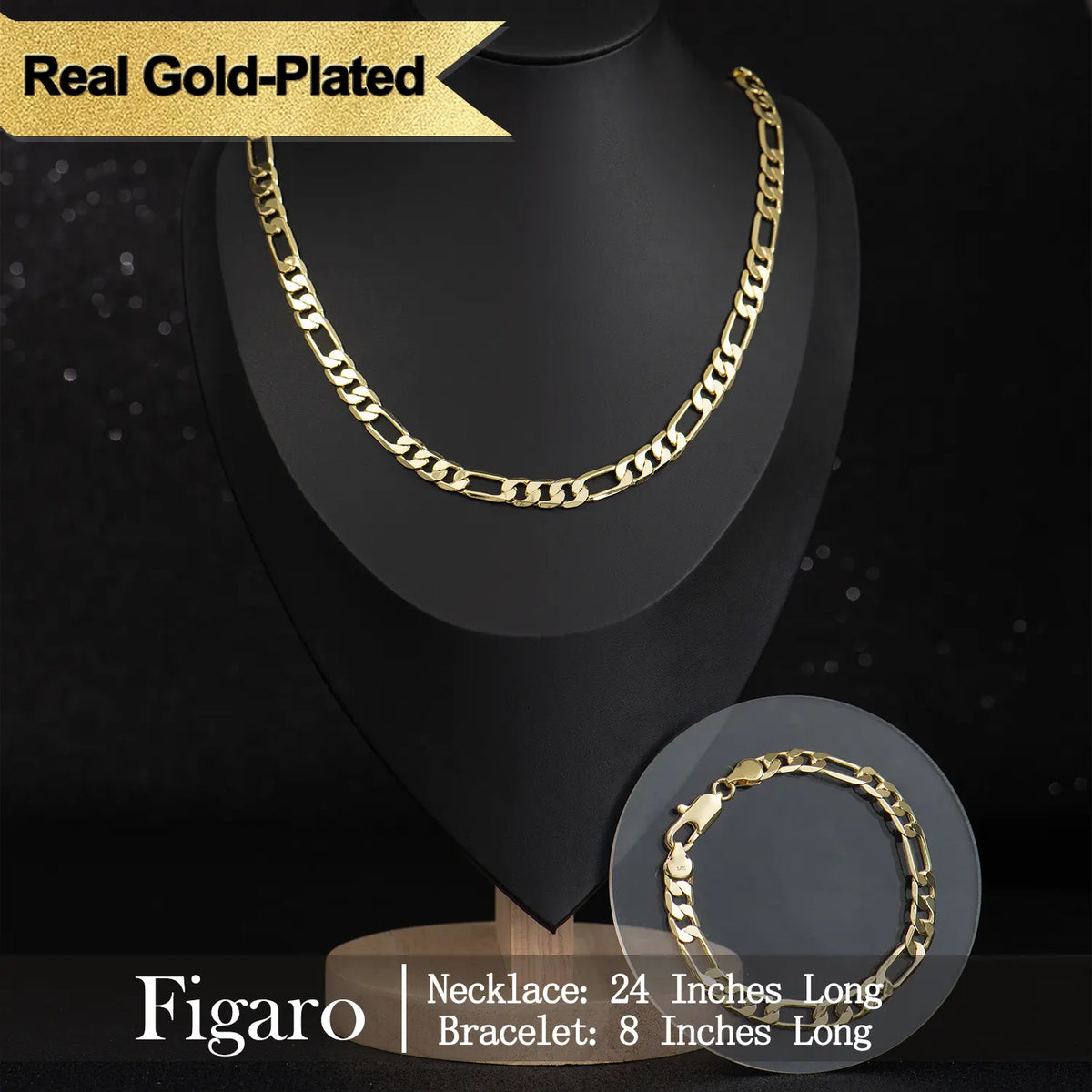 Holylegend Crazy Sale 14K Real Gold-Plated Cuban & Figaro & Rope Set, Bracelet, Necklace - 8Mm/10Mm Wide, High Quality Jewelry,Jewelry Set,Father'S Day Gift
