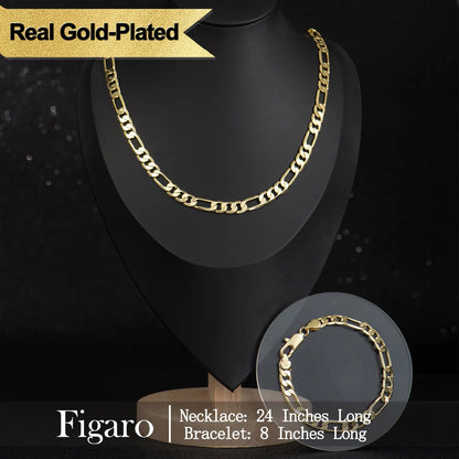 Holylegend Crazy Sale 14K Real Gold-Plated Cuban & Figaro & Rope Set, Bracelet, Necklace - 8Mm/10Mm Wide, High Quality Jewelry,Jewelry Set,Father'S Day Gift