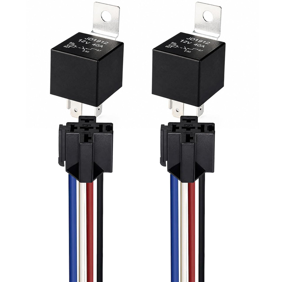 2Pcs JD1912 Car Relay Harness 12V 40A 4 Pin SPST 12AWG Harness Sockets with Built-In Diode for Automotive Truck Van Motorcycle Boat