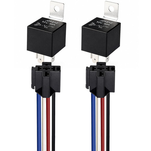 2Pcs JD1912 Car Relay Harness 12V 40A 4 Pin SPST 12AWG Harness Sockets with Built-In Diode for Automotive Truck Van Motorcycle Boat