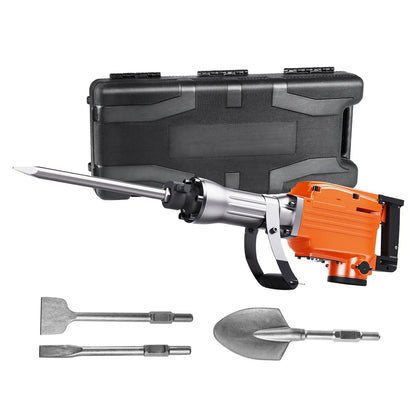 【Toolupgrade】Vevor Heavy Duty Impact Drill Demolition Jackhammer Work Tool Set - 2000W 110V Ready Power, Aluminum Body, 2/4/6 Drill Bits, 360°C Swiveling Front Handle, Cooling System, Gloves Included, for Construction Concrete Breaking, Chimney Work