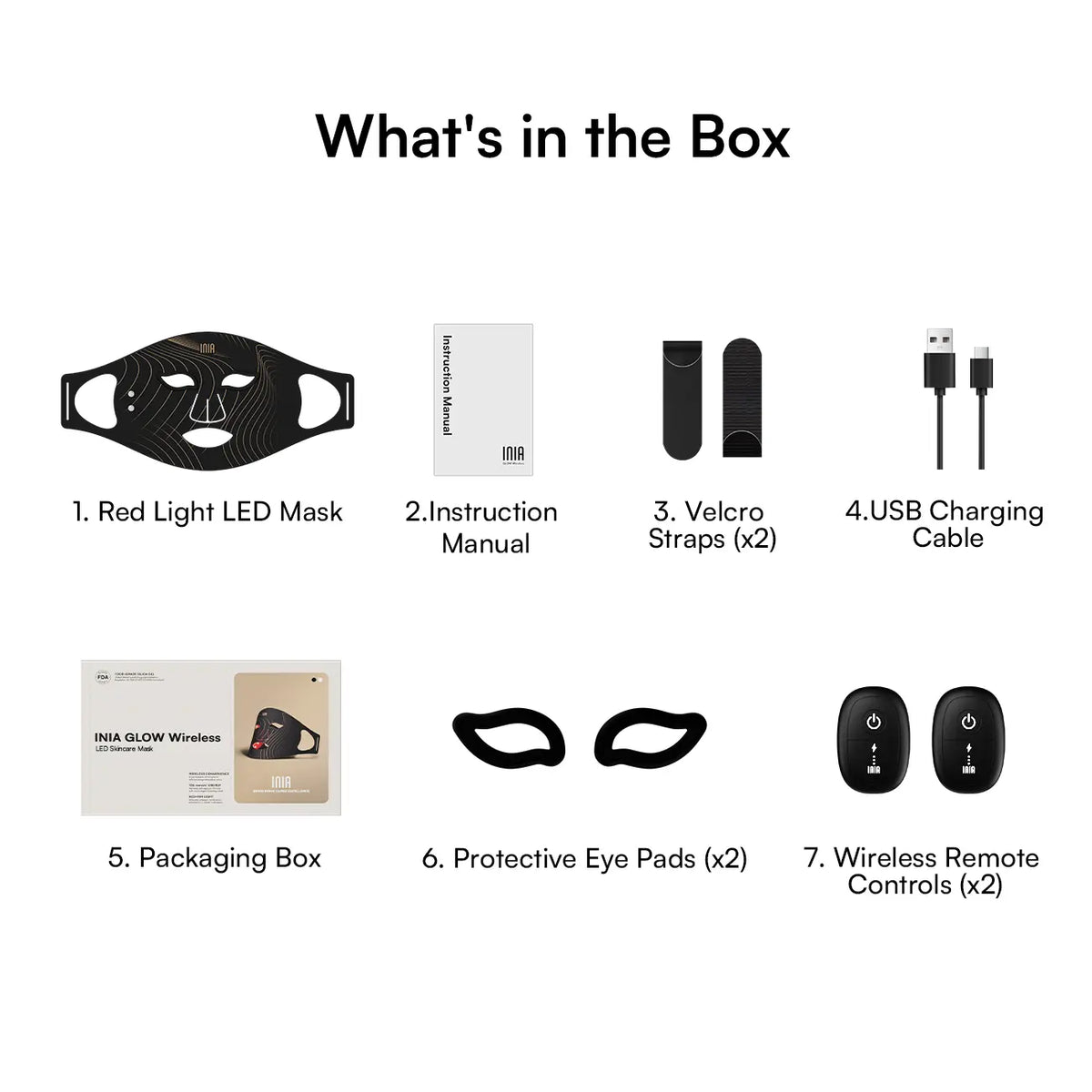 INIA GLOW Wireless LED Red Light Therapy Mask - Rechargeable Battery, Included Batteries, 2-Year Warranty, Portable, for At-Home Skincare & Summer Travel, Targets Eyes, Supports Glowup (Facial Beauty Device), Adults,Back to School,Back to School Haul