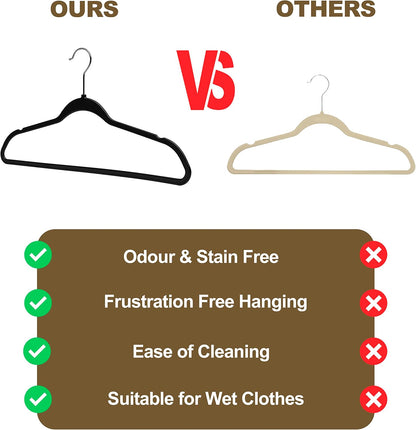 Quality Suit Hangers 50-Pack, Non-Velvet Plastic Hangers for Clothes Ultra Thin Space Saving 360 Degree Swivel Hook Strong and Durable Clothes Hangers Hold Up-To 10 Lbs, for Coats, Pants (Black, 50)