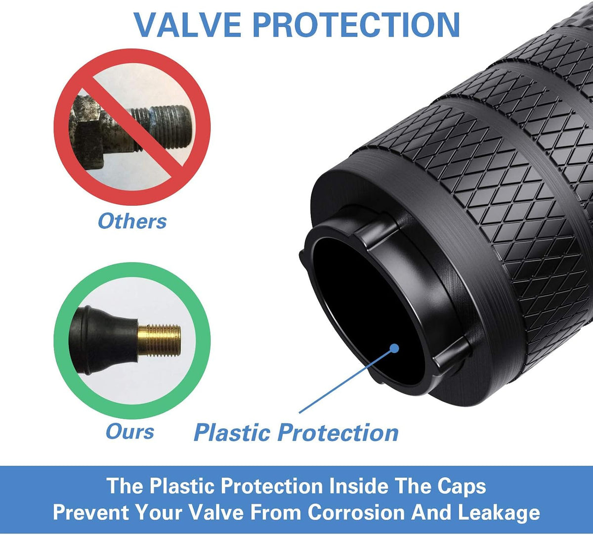 Tire Valve Stem Caps, Black, 4 Pcs/Pack, Anodized Aluminium Tire Valve Cap Set, Corrosion Resistant, Universal Stem Covers for Cars Trucks Motorcycles Suvs and Bikes (Black)