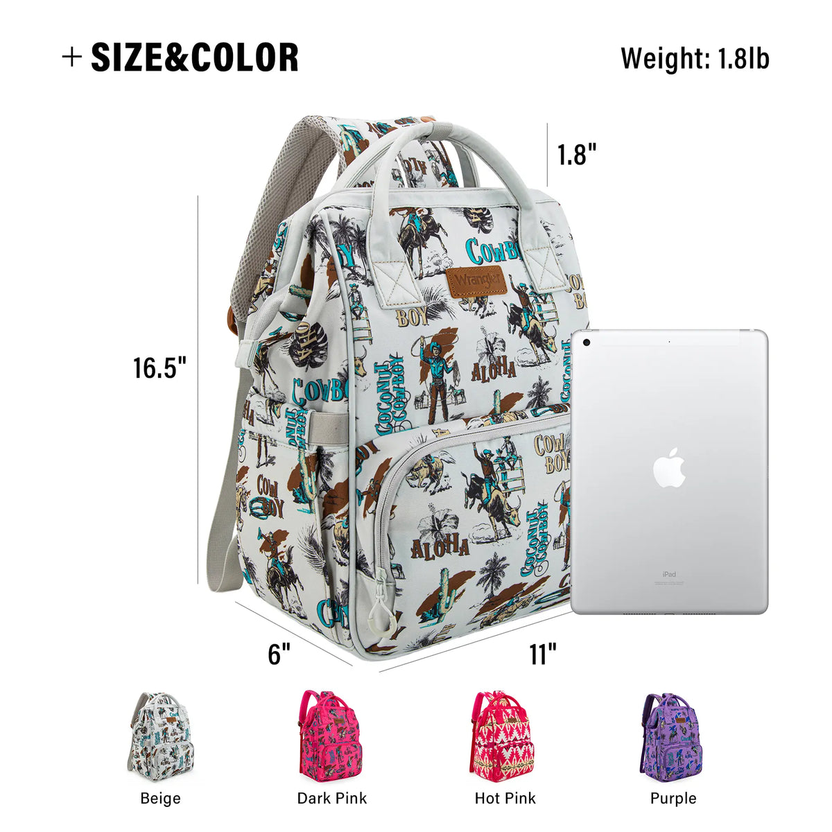 Wrangler Wildwest Travel Backpack with Side Wipes Pocket, Waterproof Pocket, Large Capacity Carry on Diaper Backpack for Work, Travel, School, Hiking