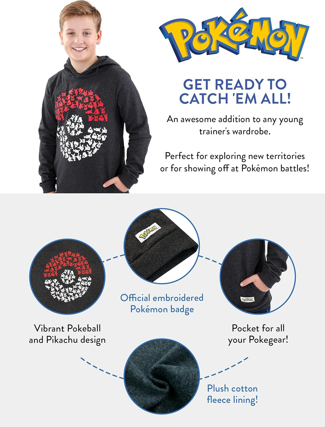 Boys Hoodie | Pikachu Kids Hoodie with Pokeball Design