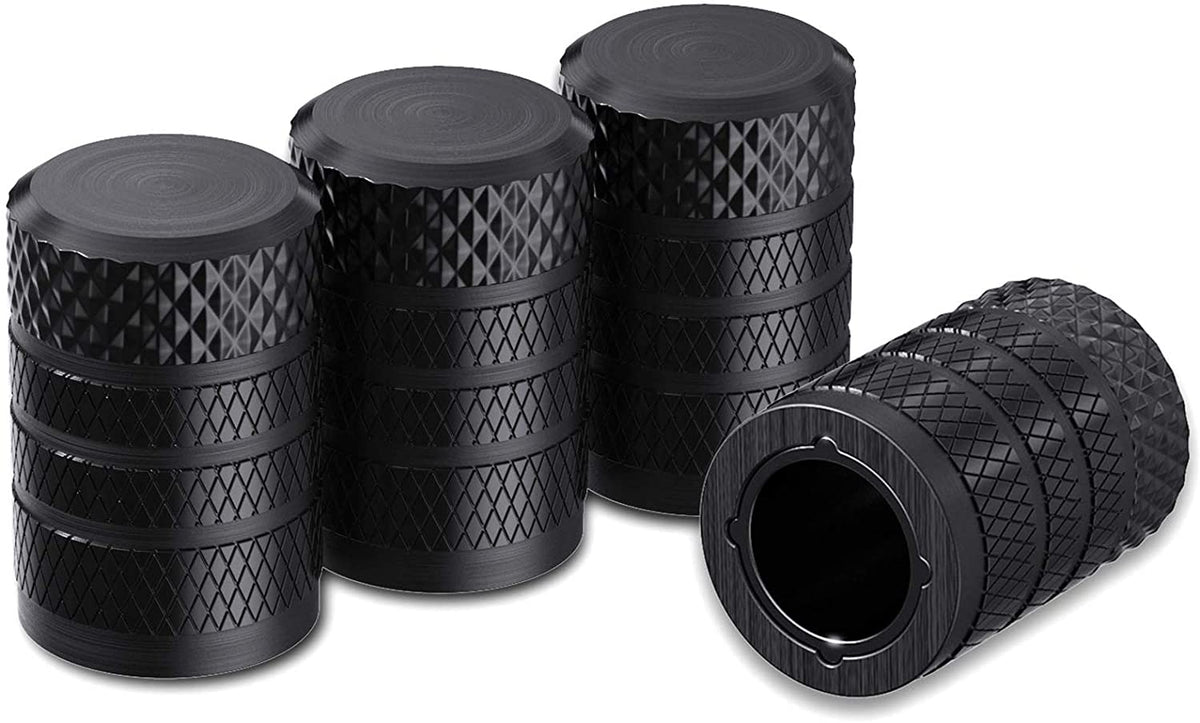 Tire Valve Stem Caps, Black, 4 Pcs/Pack, Anodized Aluminium Tire Valve Cap Set, Corrosion Resistant, Universal Stem Covers for Cars Trucks Motorcycles Suvs and Bikes (Black)