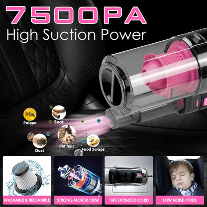 【Tiktokshopstockup】Viewsun 17Pcs Car Cleaning Kit, Pink Car Interior Detailing Kit with High Power Handheld Vacuum, Detailing Brush Set, Windshield Cleaner, Cleaning Gel, Complete Auto Accessories for Women Gift,Summervibes Toolupgrade
